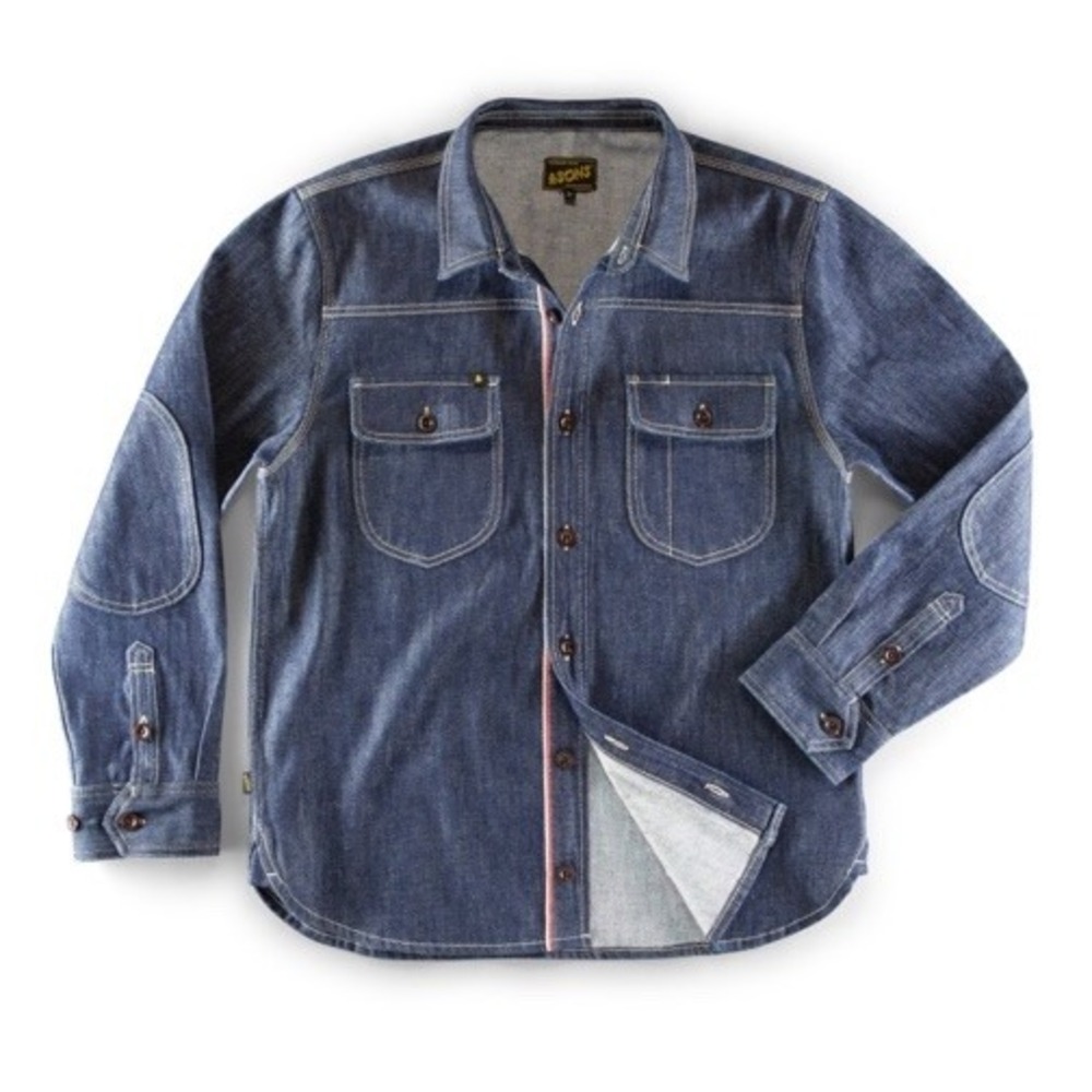 &Sons Cassidy Denim Selvedge Shirt Jacket Indigo Mens XL Button Up Heavy Work